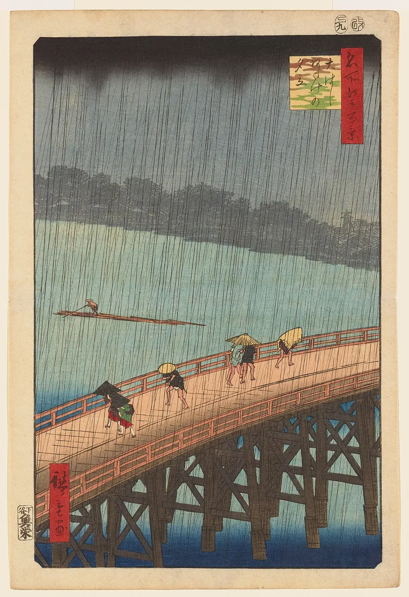 Ōhashi Köprüsü’nde Ani Sağanak — Utagawa Hiroshige, 1857