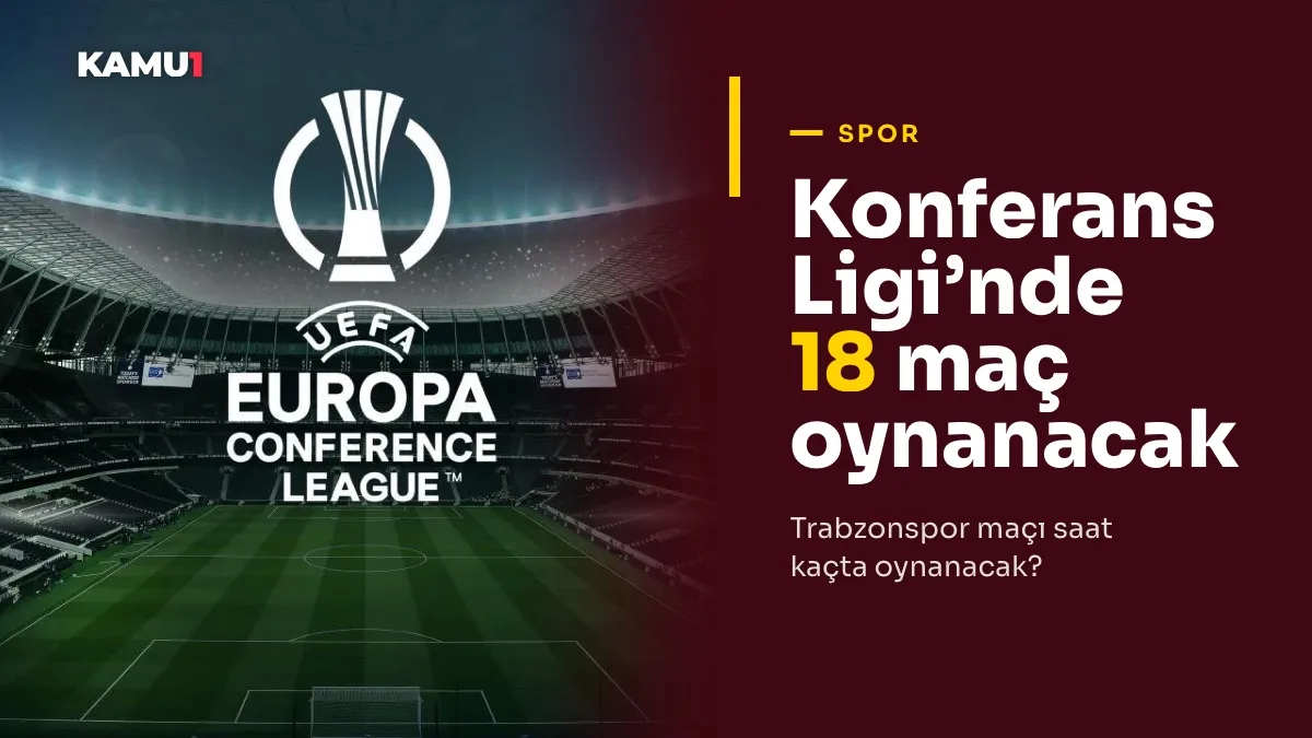 Konferans Ligi programını temsil eden, akşam aydınlatması altındaki futbol sahası ve tribünlerin genel görünümü