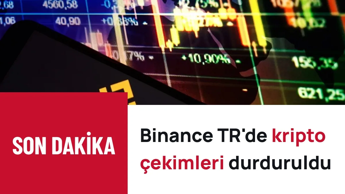 Binance logosu ve kripto para simgeleri ile Binance TR çekim durdurma açıklaması