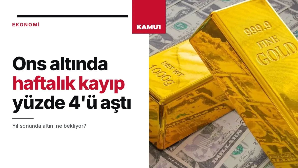 Altın külçeleri ve düşüş gösteren piyasa grafiği ons altın fiyatındaki geri çekilmeyi temsil ediyor