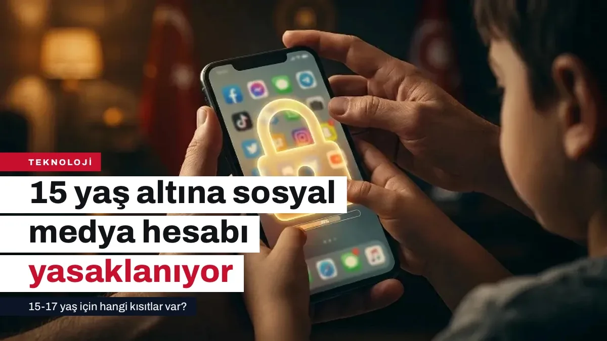 Telefon ekranında sosyal medya uygulamaları ve yaş doğrulama düzenlemesini temsil eden çocuk kullanıcı