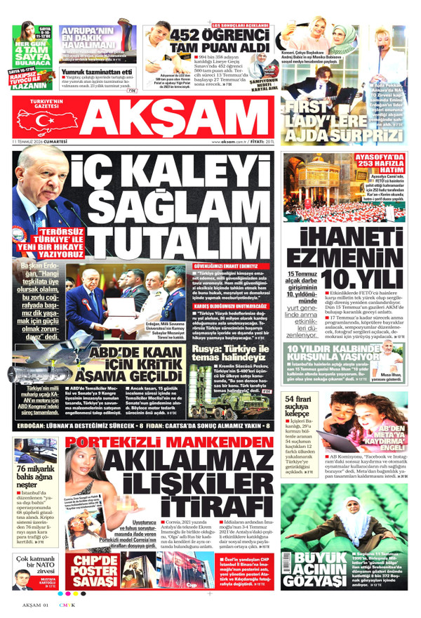 Akşam gazetesi ön sayfası