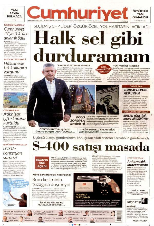Cumhuriyet gazetesi ön sayfası