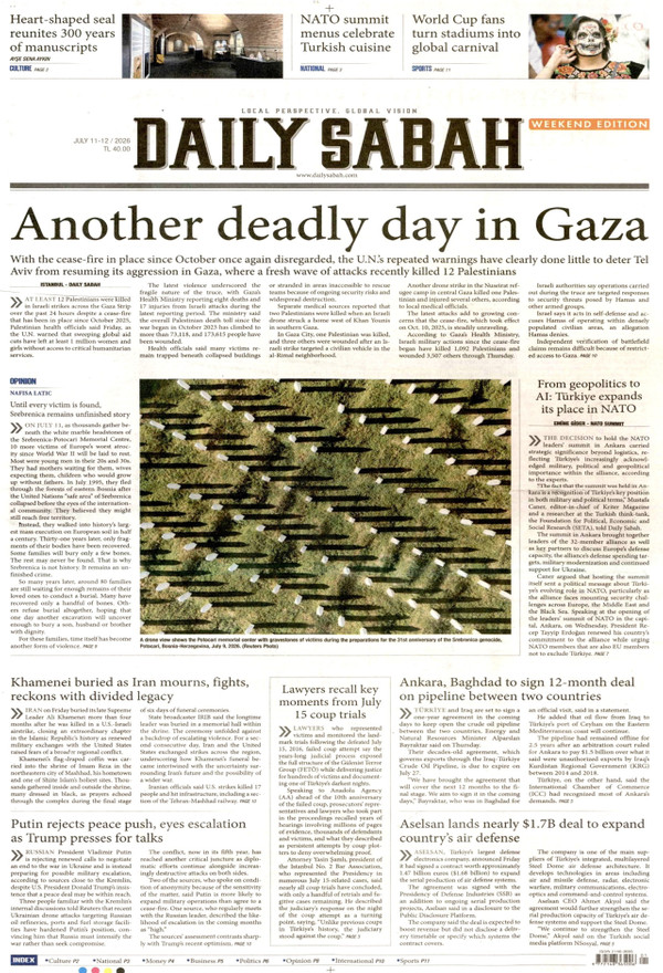 Daily Sabah gazetesi ön sayfası