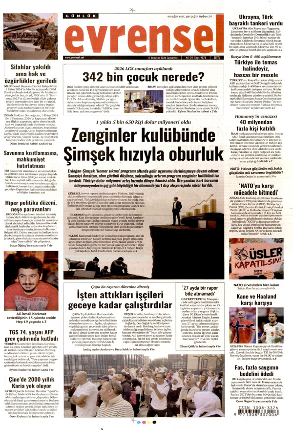 Evrensel gazetesi ön sayfası