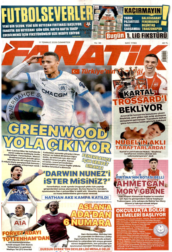 Fanatik gazetesi ön sayfası