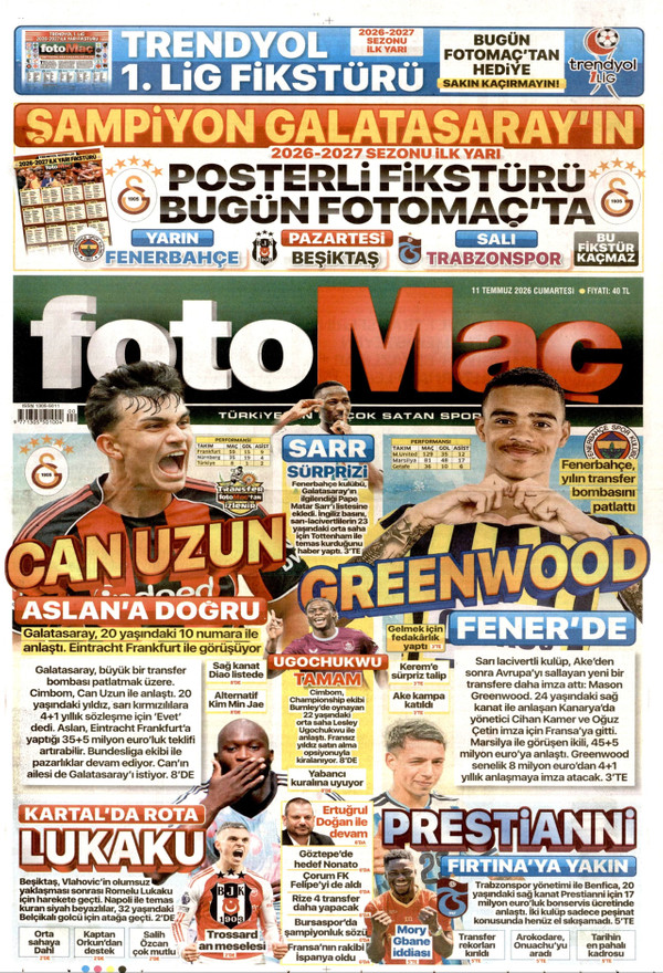 Fotomaç gazetesi ön sayfası