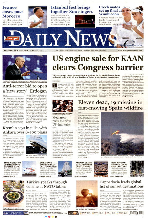 Hürriyet Daily News gazetesi ön sayfası