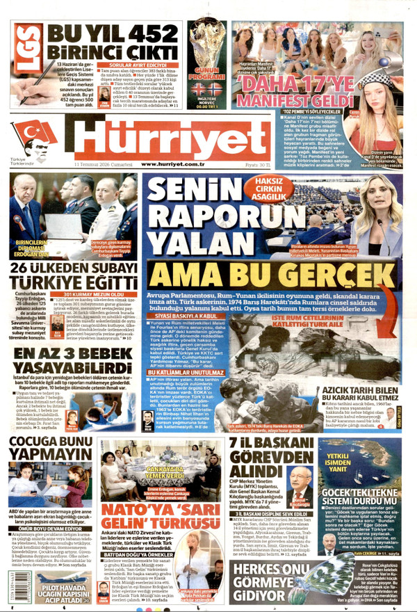 Hürriyet gazetesi ön sayfası