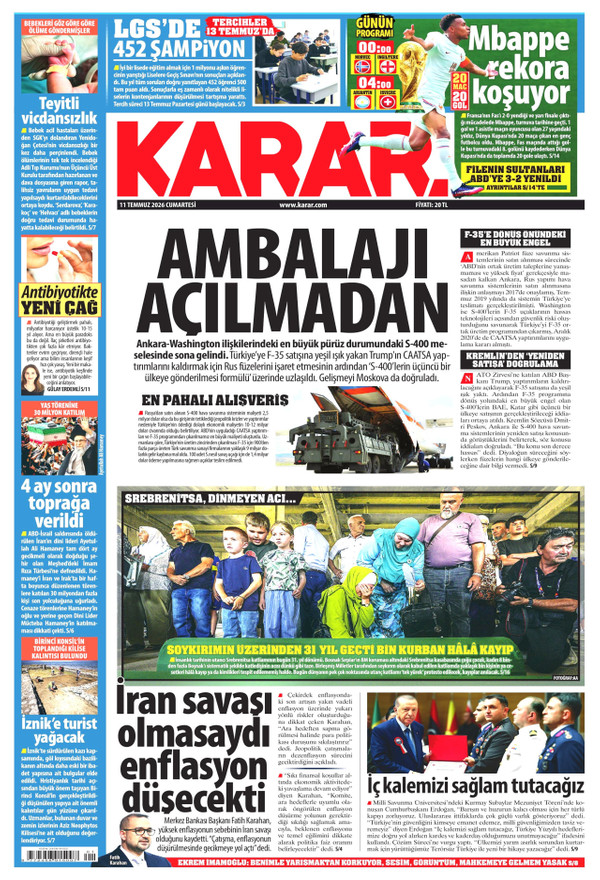 Karar gazetesi ön sayfası