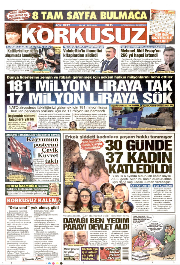 Korkusuz gazetesi ön sayfası