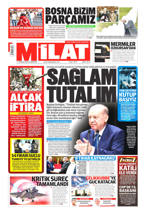 Milat gazetesi ön sayfası