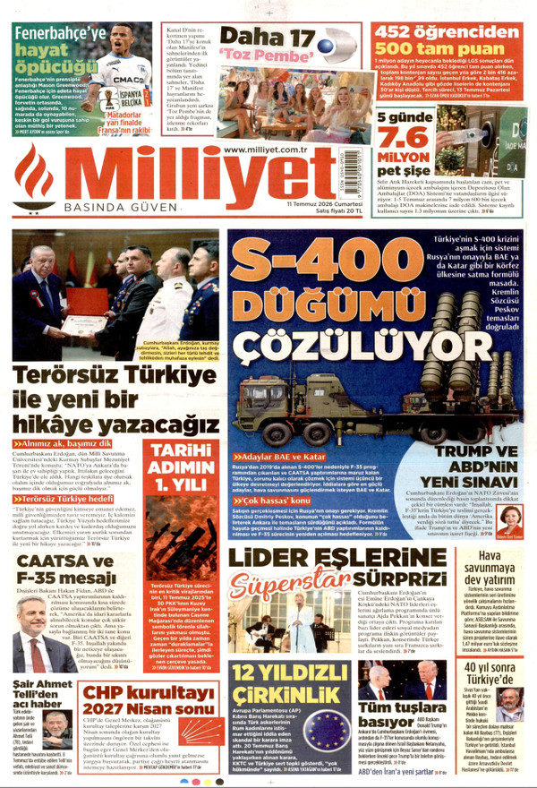 Milliyet gazetesi ön sayfası