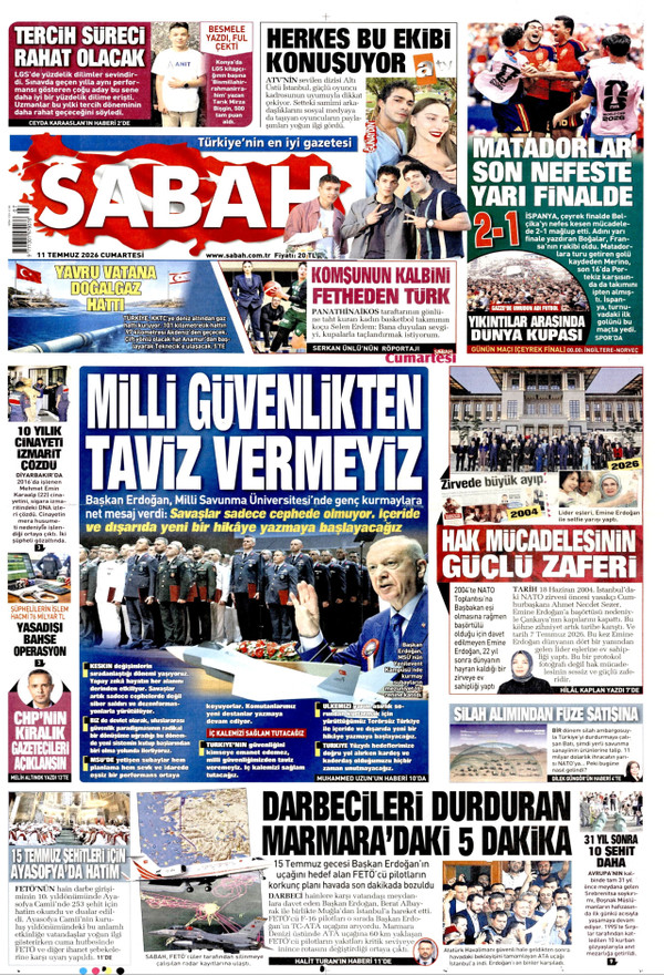 Sabah gazetesi ön sayfası