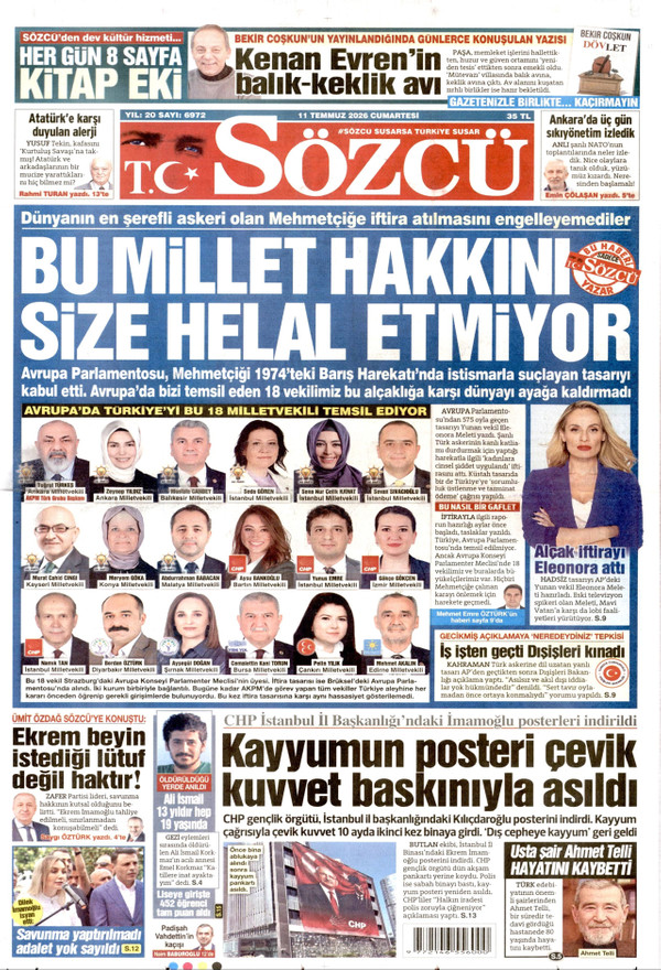 Sözcü gazetesi ön sayfası