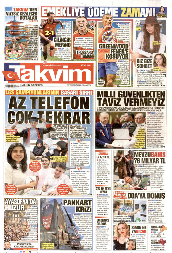 Takvim gazetesi ön sayfası