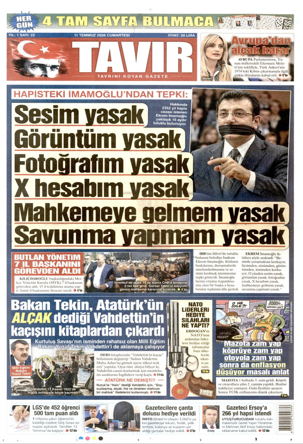 Tavır Gazetesi gazetesi ön sayfası