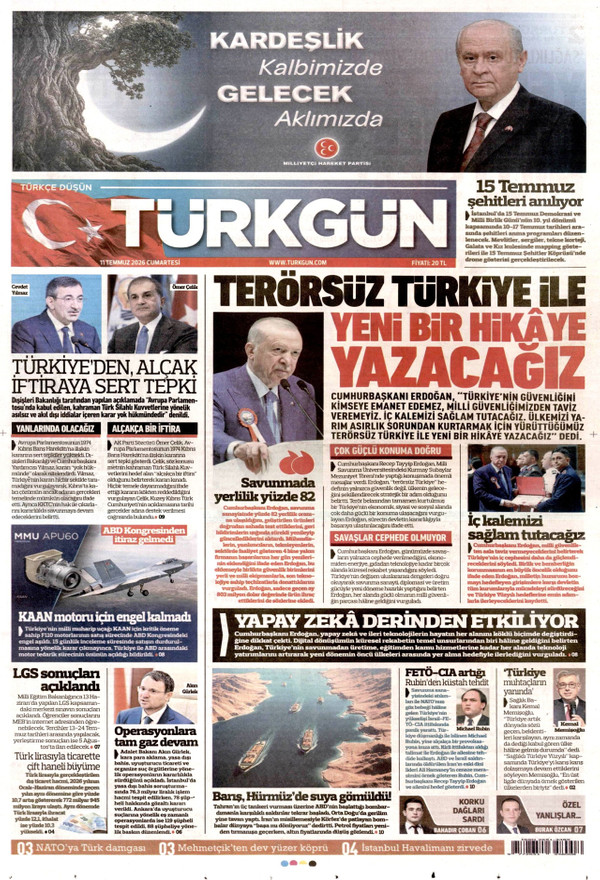 Türkgün gazetesi ön sayfası