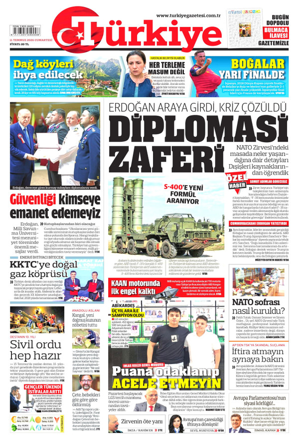 Türkiye Gazetesi gazetesi ön sayfası