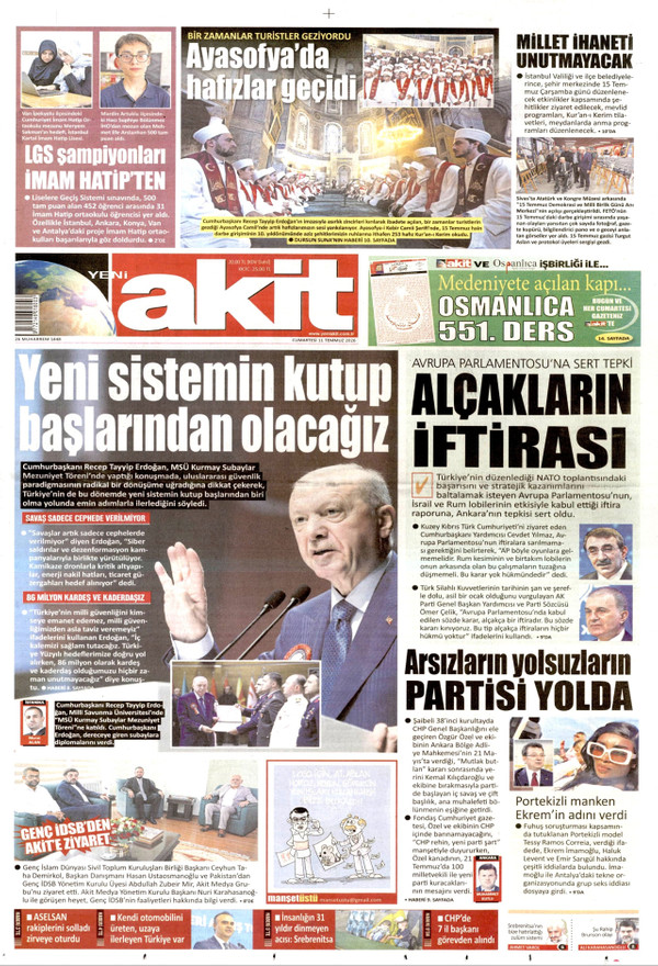 Yeni Akit gazetesi ön sayfası