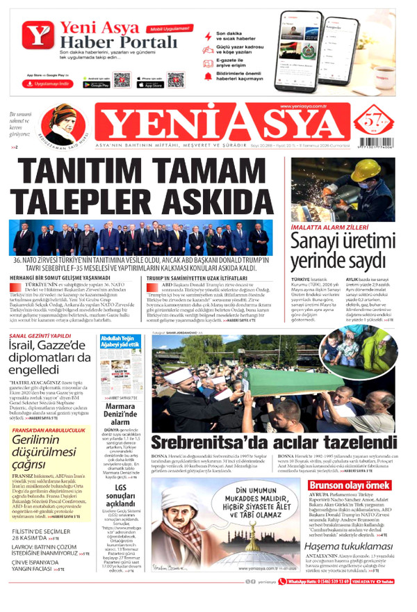 Yeni Asya gazetesi ön sayfası
