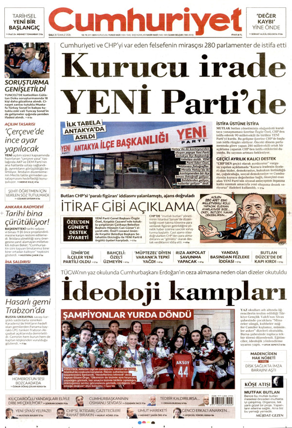 Cumhuriyet gazetesi ön sayfası