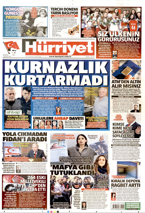 Hürriyet gazetesi ön sayfası