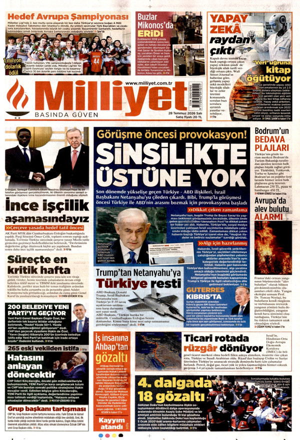 Milliyet gazetesi ön sayfası