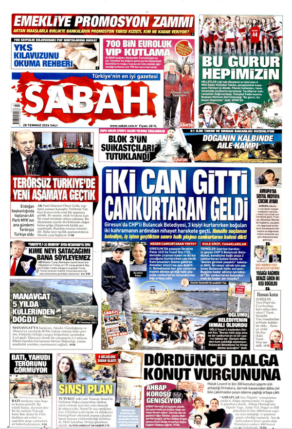 Sabah gazetesi ön sayfası
