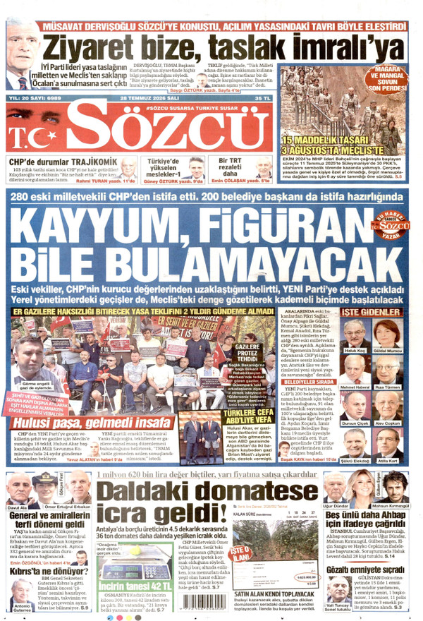 Sözcü gazetesi ön sayfası