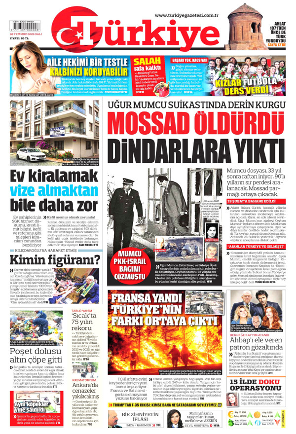 Türkiye Gazetesi gazetesi ön sayfası