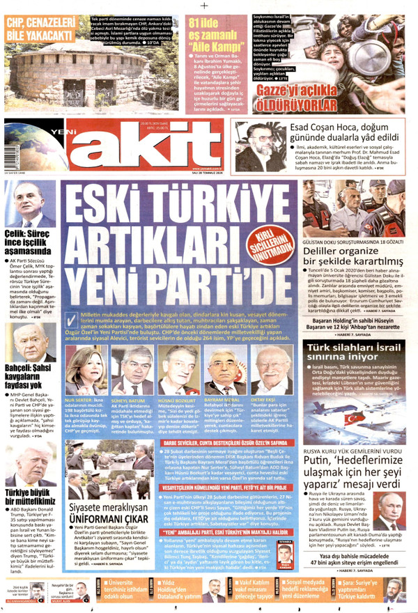 Yeni Akit gazetesi ön sayfası