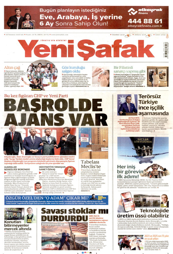Yeni Şafak gazetesi ön sayfası