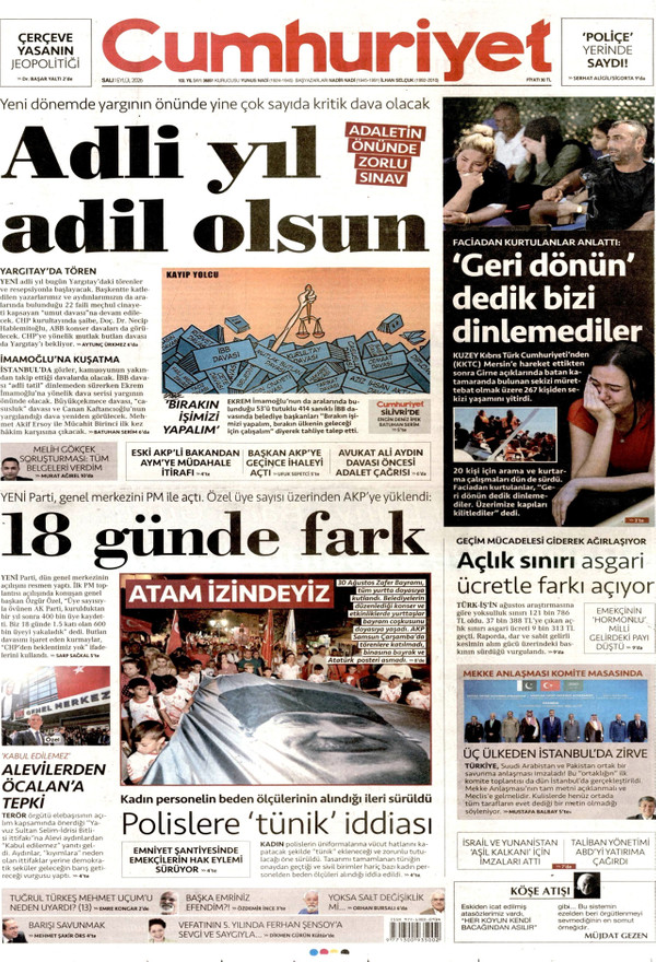 Cumhuriyet gazetesi ön sayfası