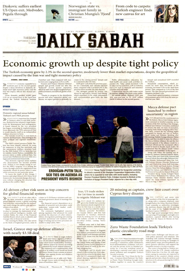 Daily Sabah gazetesi ön sayfası
