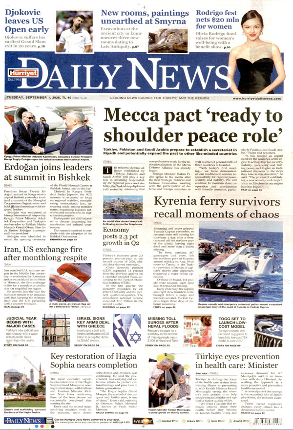Hürriyet Daily News gazetesi ön sayfası