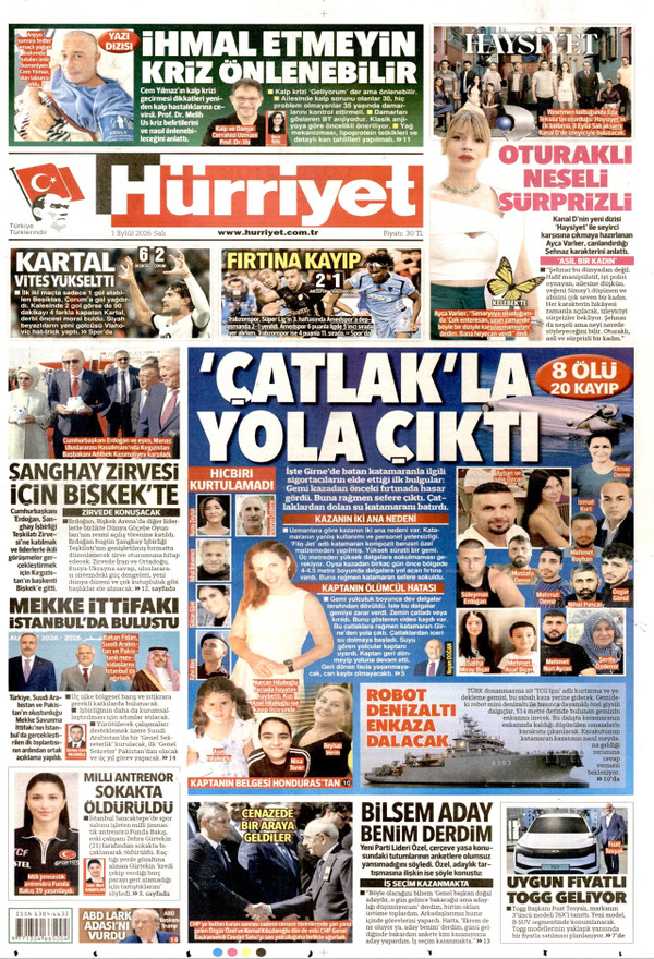 Hürriyet gazetesi ön sayfası
