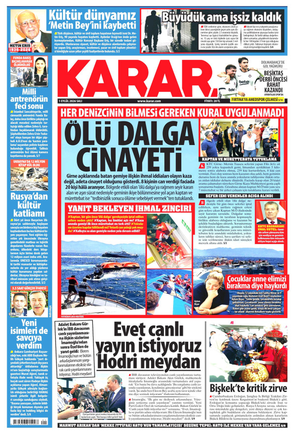 Karar gazetesi ön sayfası