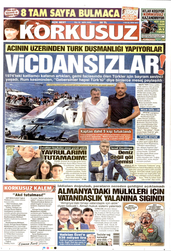Korkusuz gazetesi ön sayfası