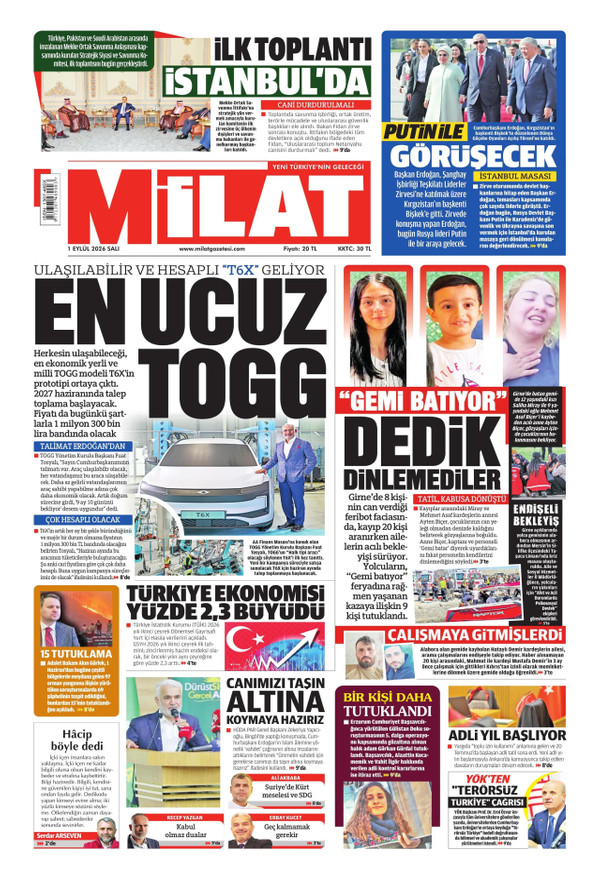 Milat gazetesi ön sayfası