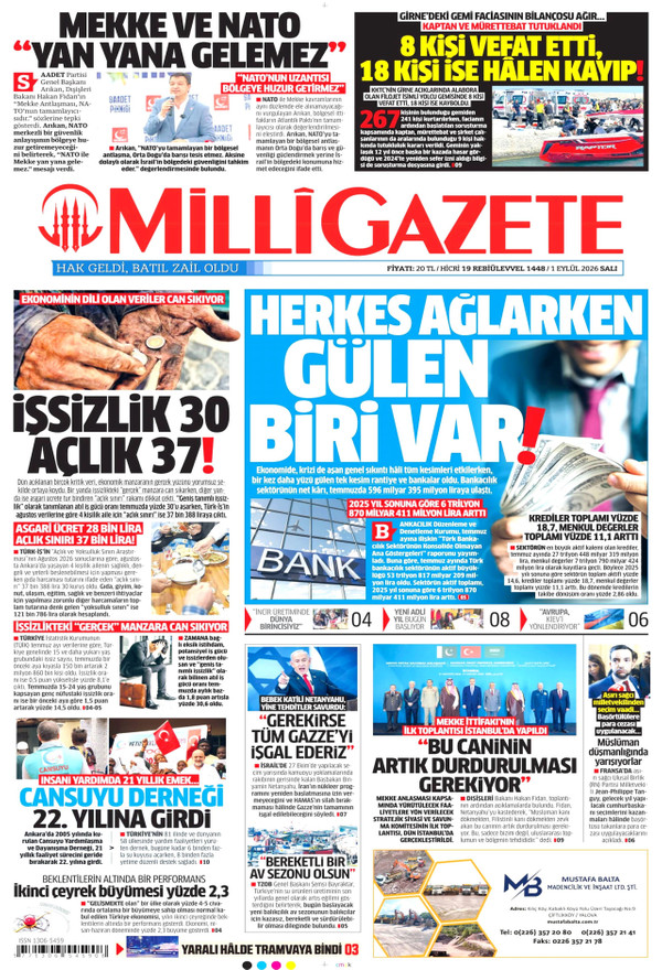Milli Gazete gazetesi ön sayfası