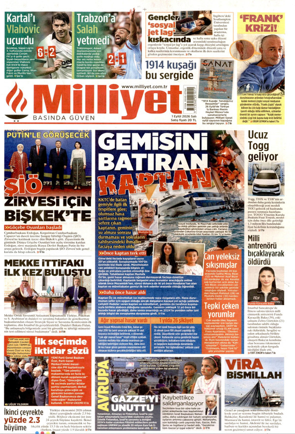 Milliyet gazetesi ön sayfası