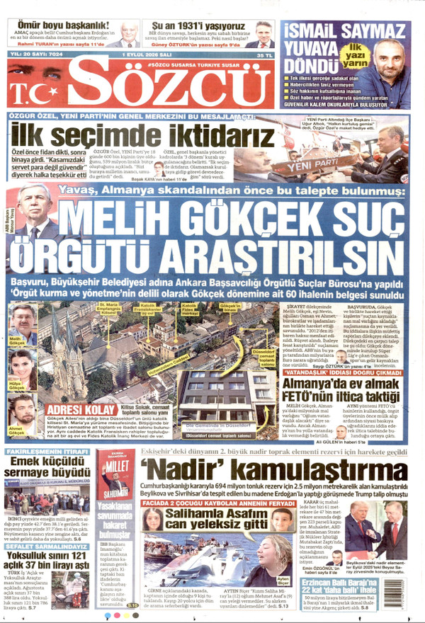 Sözcü gazetesi ön sayfası