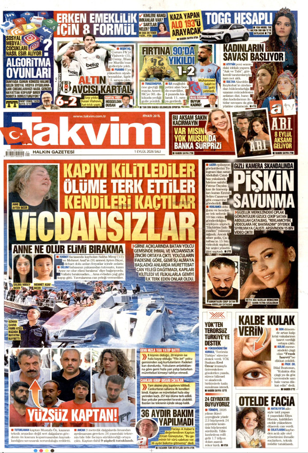 Takvim gazetesi ön sayfası