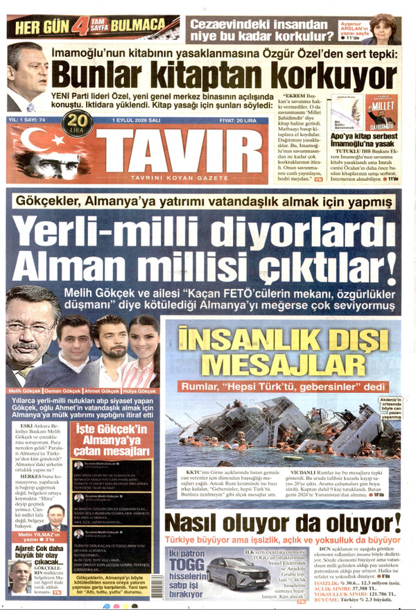 Tavır Gazetesi gazetesi ön sayfası