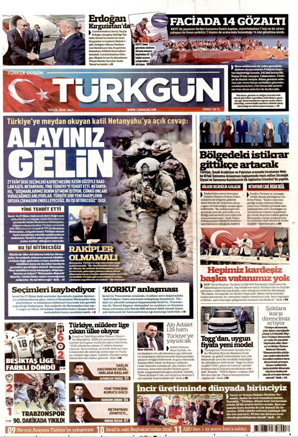 Türkgün gazetesi ön sayfası