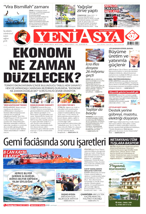 Yeni Asya gazetesi ön sayfası