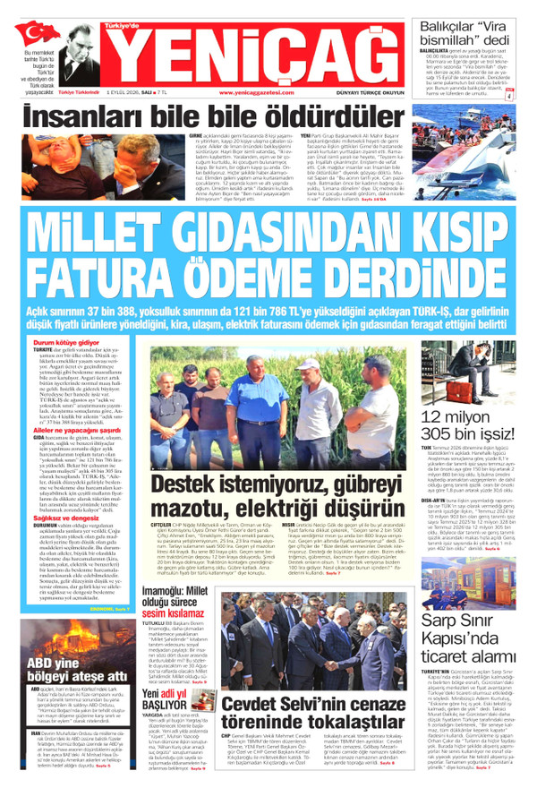 Yeniçağ gazetesi ön sayfası