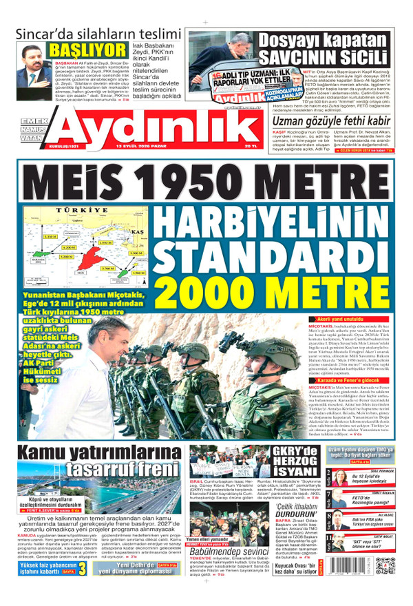Aydınlık Gazetesi gazetesi ön sayfası