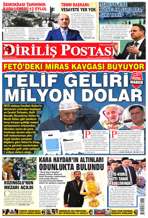 Diriliş Postası gazetesi ön sayfası
